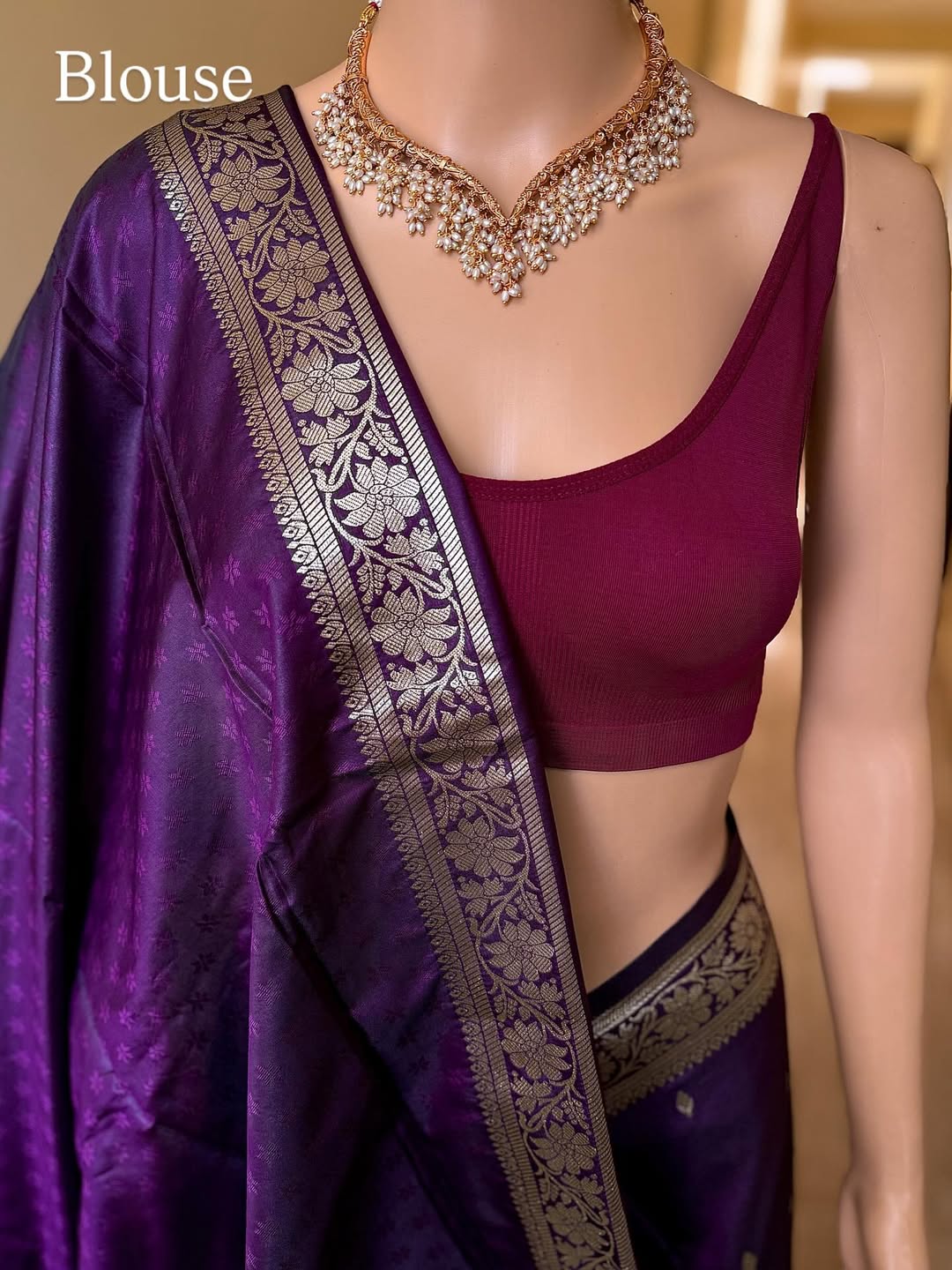 DARK WINE BANARASI ART SILK SAREE WITH GOLDEN SILVER ZARI WEAVE BORDER