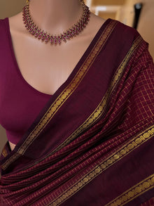 MAROON TRADITIONAL KATTAM COTTON SILK SAREE WITH RUDRAKSHA BORDER