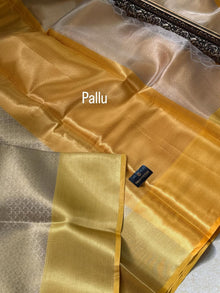 SILVER GOLD ZARI TISSUE SAREE COMES WITH YELLOW BORDER