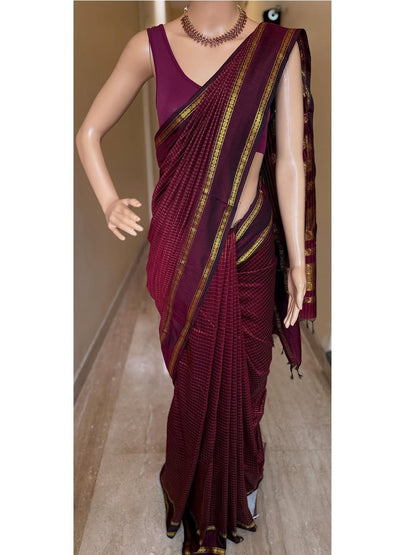 MAROON TRADITIONAL KATTAM COTTON SILK SAREE WITH RUDRAKSHA BORDER