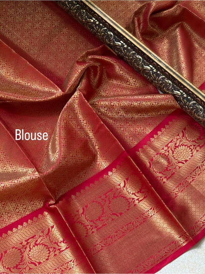 GOLDEN ZARI WEAVE TISSUE COMES WITH RED BORDER