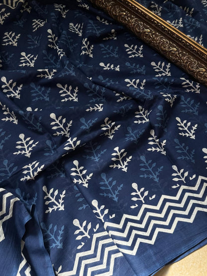 INDIGO COTTON PRINTED SAREE