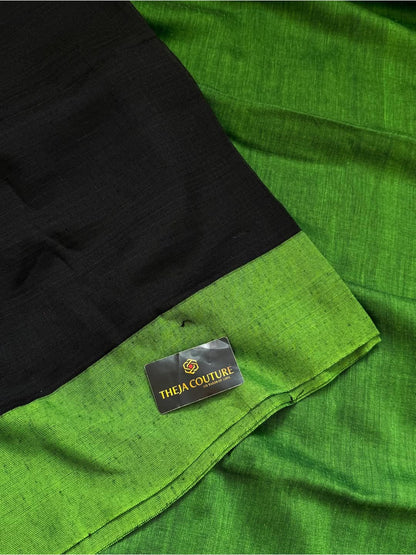 BLACK KHADI COTTON WITH GREEN BORDER