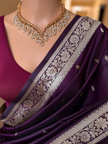 DARK WINE BANARASI ART SILK SAREE WITH GOLDEN SILVER ZARI WEAVE BORDER