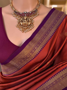 RUST BROWN SOFT ART SILK SAREE WITH MAGENTA ZARI WEAVE BORDER