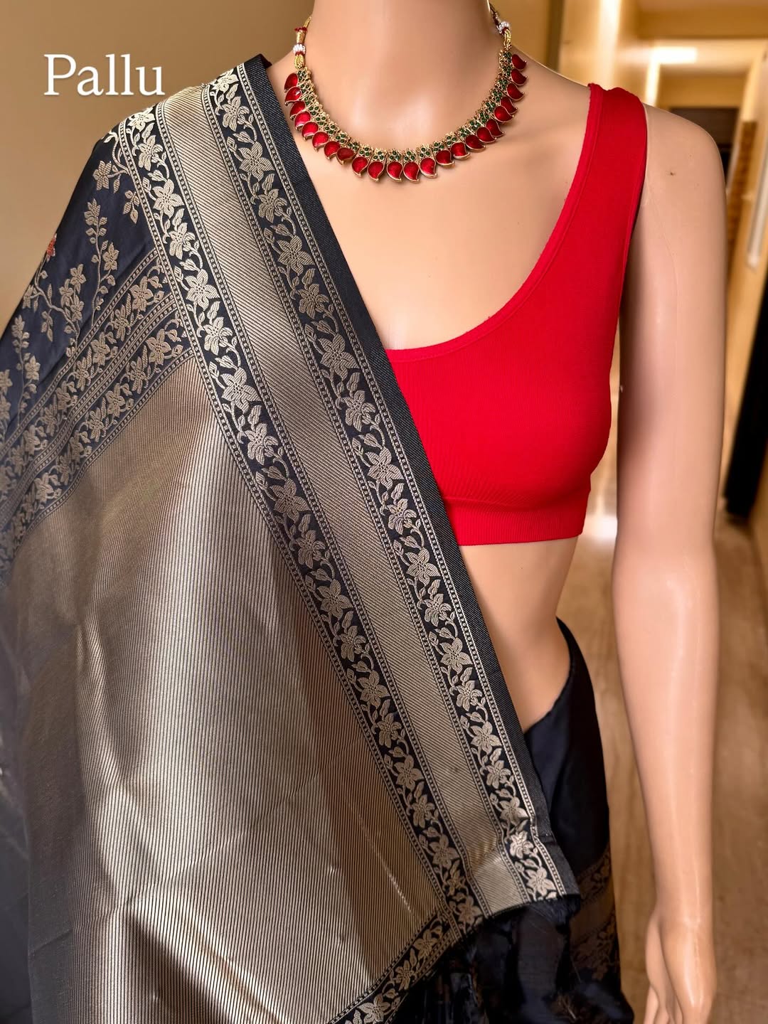 BLACK BANARASI ART SILK SAREE WITH CONTRAST  WEAVE BORDER