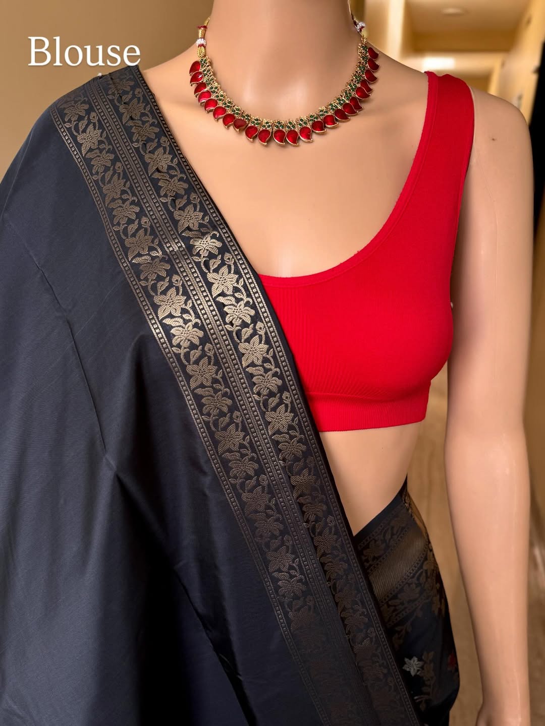 BLACK BANARASI ART SILK SAREE WITH CONTRAST  WEAVE BORDER