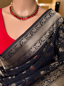 BLACK BANARASI ART SILK SAREE WITH CONTRAST  WEAVE BORDER