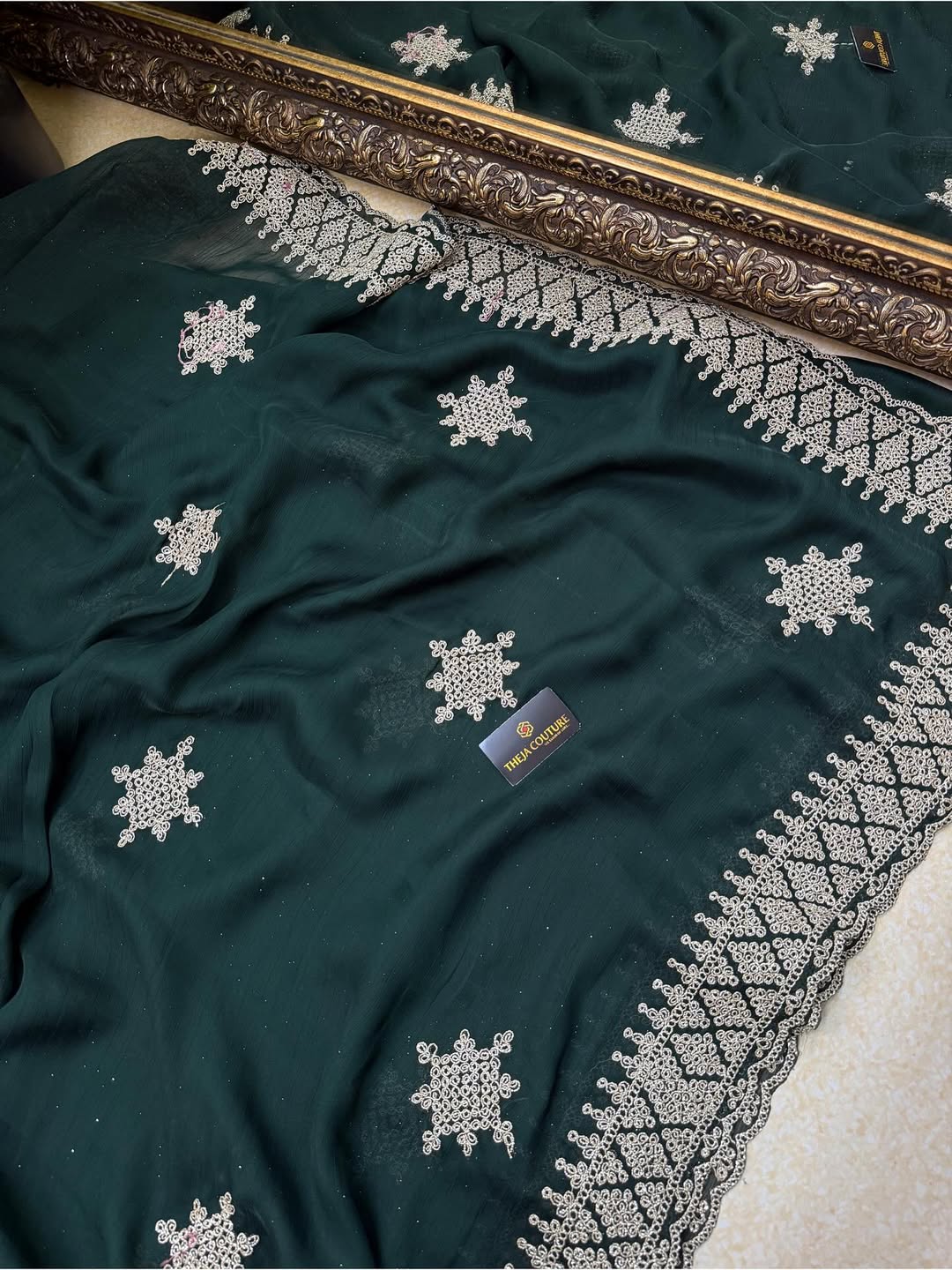 BOTTLE GREEN SOFT GEORGETTE SATIN SAREE