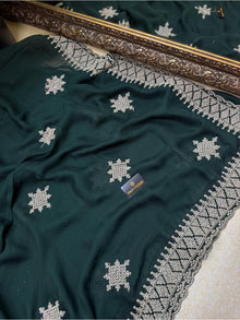 BOTTLE GREEN SOFT GEORGETTE SATIN SAREE