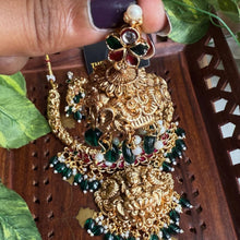 Antique short Lakshmi pink green necklace with jhumkas.