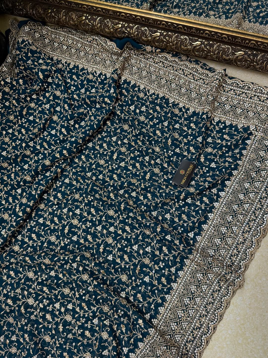 TEAL BLUE BRIDAI SEQUENCE GEORGETTE SAREE