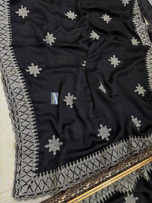 BLACK SOFT GEORGETTE SATIN SAREE