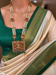 IVORY WHITE GREEN BORDER SOFT ART SILK SAREE