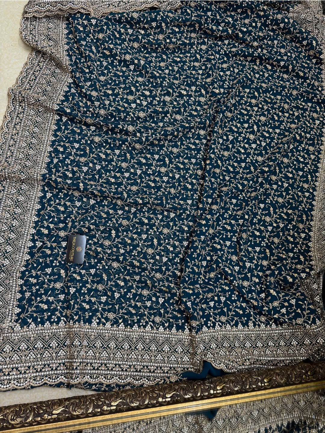 TEAL BLUE BRIDAI SEQUENCE GEORGETTE SAREE