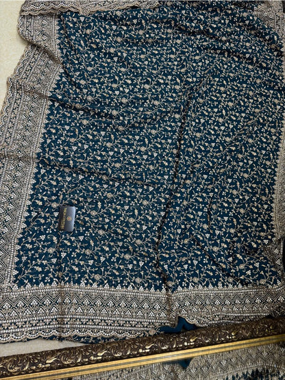 TEAL BLUE BRIDAI SEQUENCE GEORGETTE SAREE