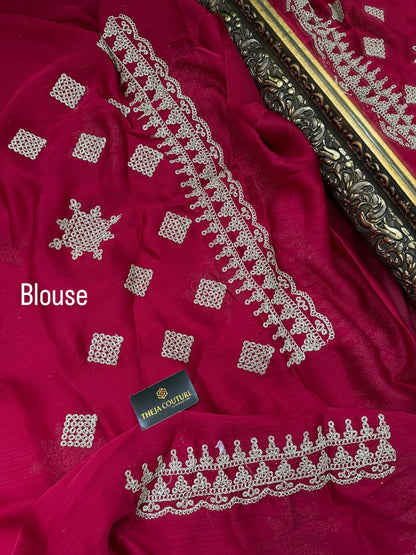 PINKISH RED SOFT GEORGETTE SATIN SAREE