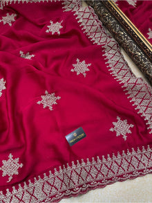 PINKISH RED SOFT GEORGETTE SATIN SAREE