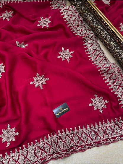PINKISH RED SOFT GEORGETTE SATIN SAREE