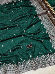 BOTTLE GREEN FANCY RAW SILK SAREE
