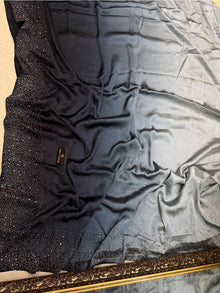BLACK SILVER DOUBLE SHADED SOFT SATIN SILK SAREE