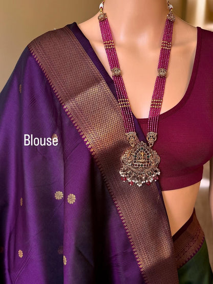 FOREST GREEN SOFT ART SILK SAREE WITH MAGENTA ZARI WEAVE BORDER