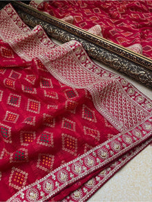 RED BANDANI PRINTED GEORGETTE SAREE
