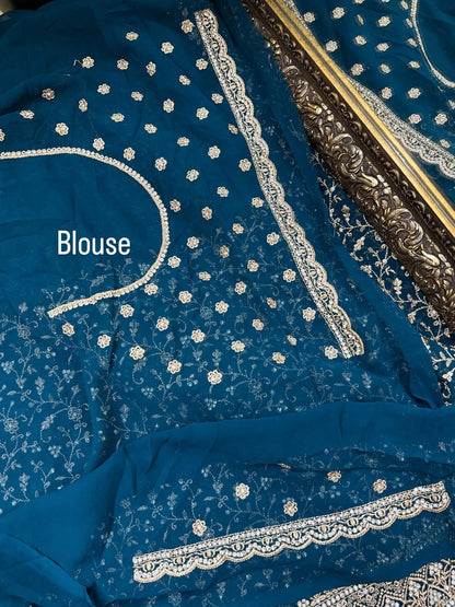 TEAL BLUE BRIDAI SEQUENCE GEORGETTE SAREE
