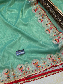 TURQUOISE GREEN NET SAREE
