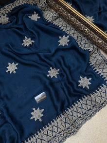 TEAL BLUE SOFT GEORGETTE SATIN SAREE