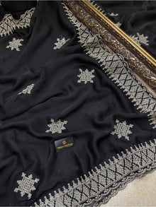 BLACK SOFT GEORGETTE SATIN SAREE