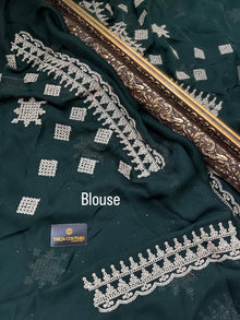 BOTTLE GREEN SOFT GEORGETTE SATIN SAREE