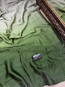 OLIVE GREEN SILVER DOUBLE SHADED SOFT SATIN SILK SAREE