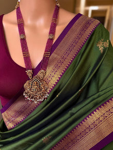 FOREST GREEN SOFT ART SILK SAREE WITH MAGENTA ZARI WEAVE BORDER