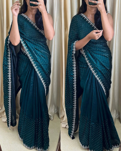 TEAL BLUE SPACE SILK PARTYWEAR SAREE