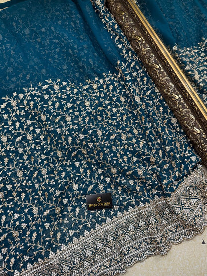 TEAL BLUE BRIDAI SEQUENCE GEORGETTE SAREE