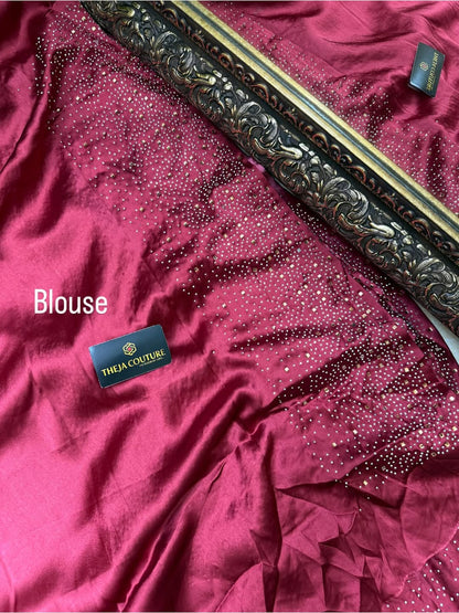 RED ROSE PINK DOUBLE SHADED SOFT SATIN SILK SAREE