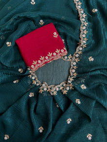 BOTTLE GREEN CRUSH GEORGETTE SAREE