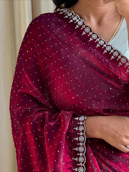 BEET PINK SPACE SILK PARTYWEAR SAREE