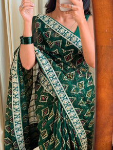 BOTTLE GREEN BANDANI PRINTED GEORGETTE SAREE