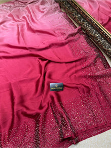 RED ROSE PINK DOUBLE SHADED SOFT SATIN SILK SAREE
