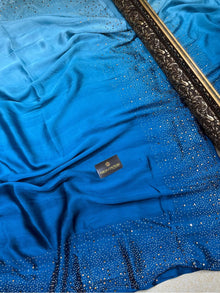 BLUE DOUBLE SHADED SOFT SATIN SILK SAREE