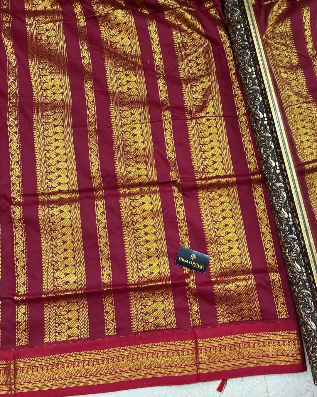 PEACH COTTON SILK SAREE WITH RED BORDER