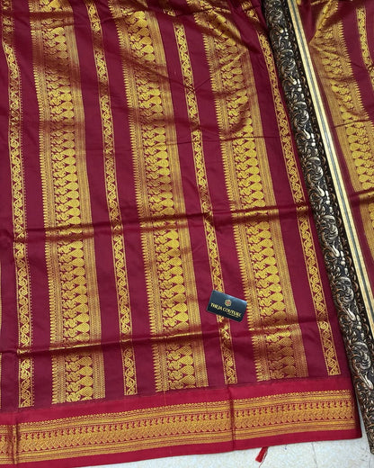 PEACH COTTON SILK SAREE WITH RED BORDER
