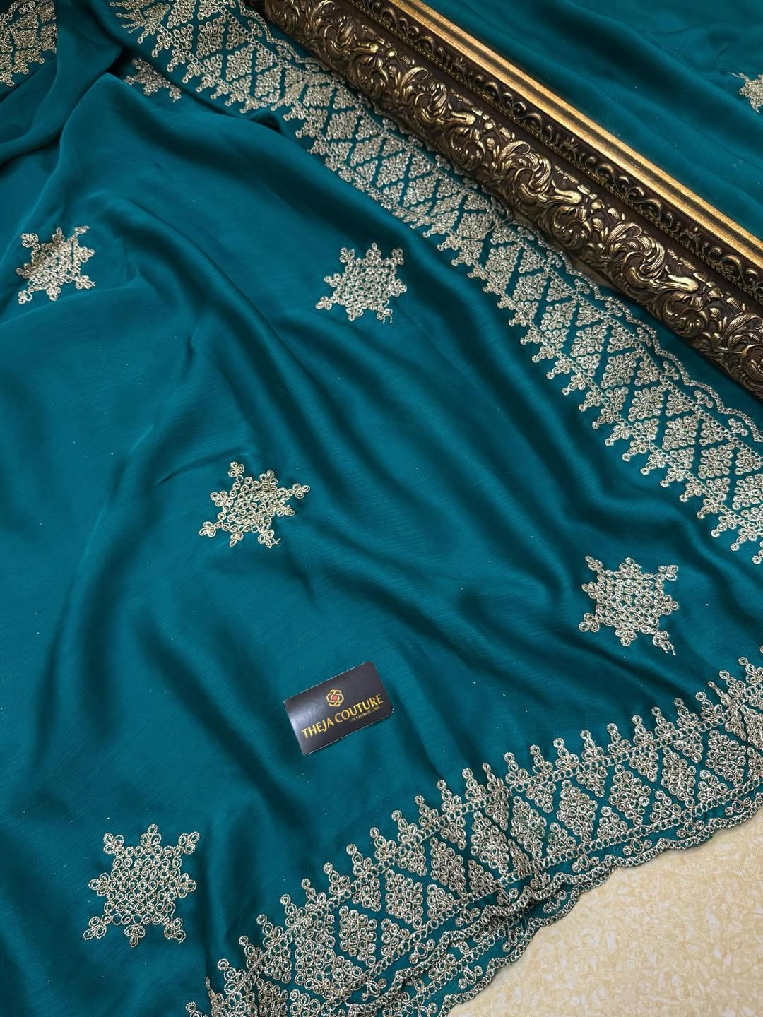 TEAL GREEN SOFT GEORGETTE SATIN SAREE