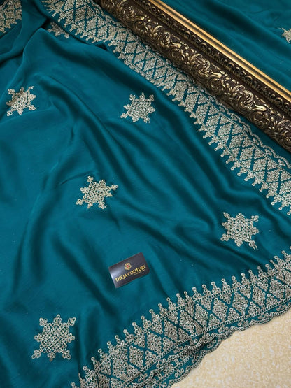 TEAL GREEN SOFT GEORGETTE SATIN SAREE