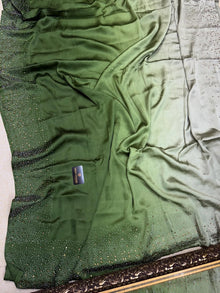 OLIVE GREEN SILVER DOUBLE SHADED SOFT SATIN SILK SAREE