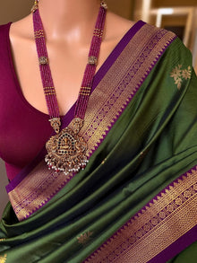 FOREST GREEN SOFT ART SILK SAREE WITH MAGENTA ZARI WEAVE BORDER