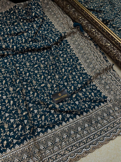 TEAL BLUE BRIDAI SEQUENCE GEORGETTE SAREE