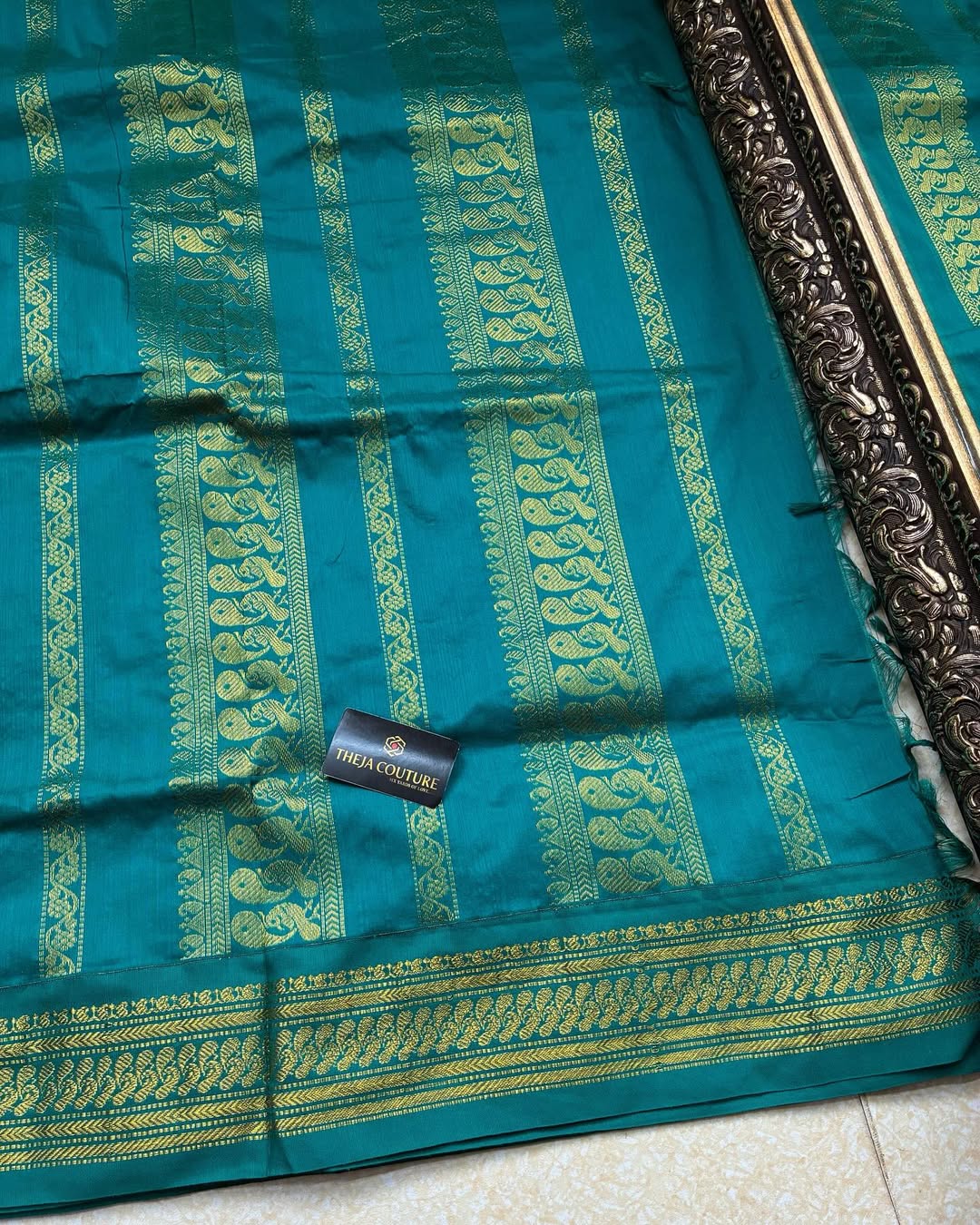 ICE BLUE COTTON SILK SAREE WITH TURQUOISE BLUE BORDER